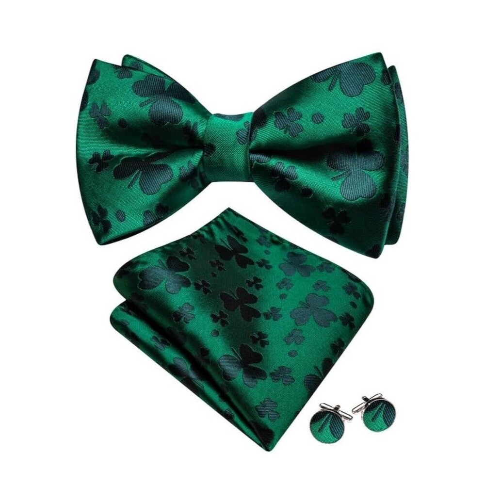 Barry.Wang Bow Ties for Men Floral Silk Pre-Tied Bowtie Pocket Square Cufflinks